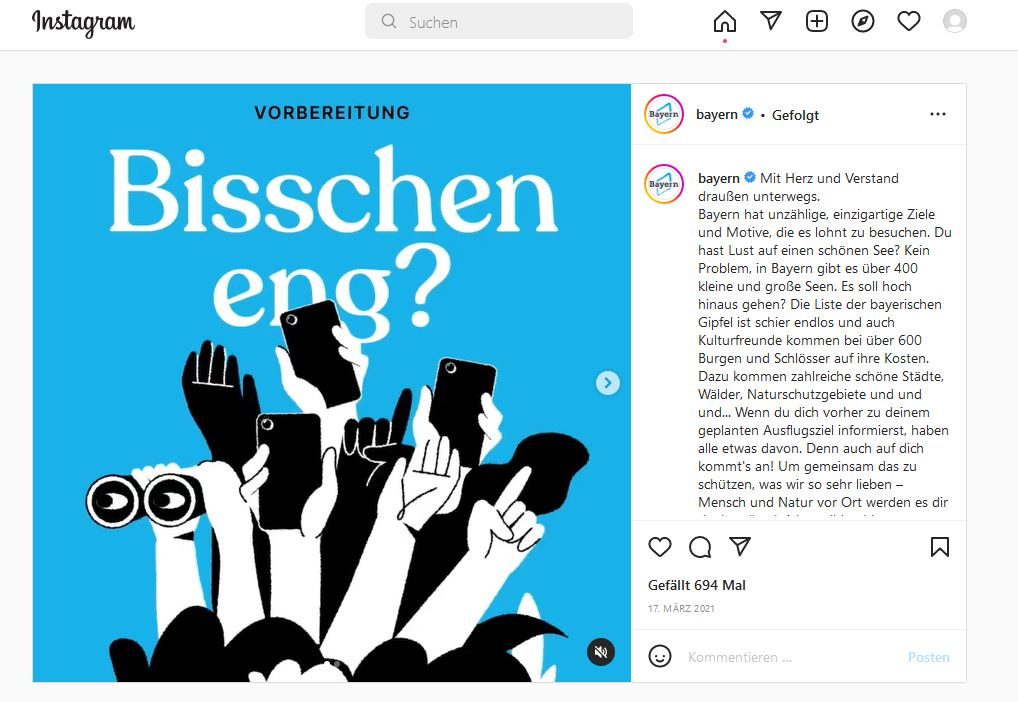 Bisschen eng? Ein grafischer Post auf Instagram zeigt dicht gedrängte Hände, die in die Luft gereckt sind. Einige davon halten Smartphones.