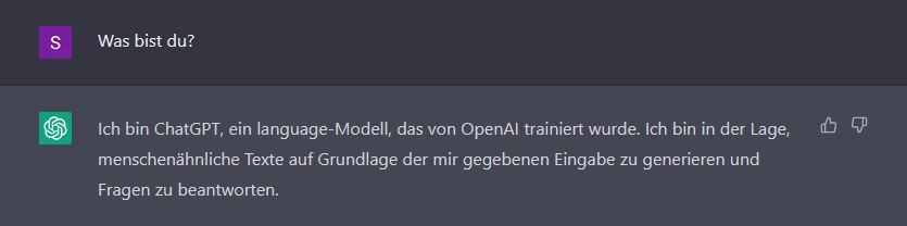 Screenshot eines ChatGPT Dialogfelds