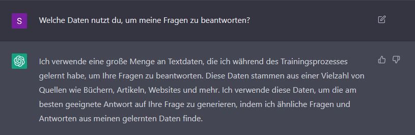 Screenshot eines ChatGPT Dialogfelds
