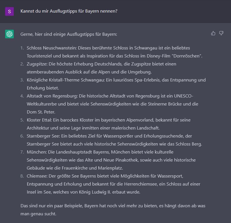 Screenshot eines ChatGPT Dialogfelds