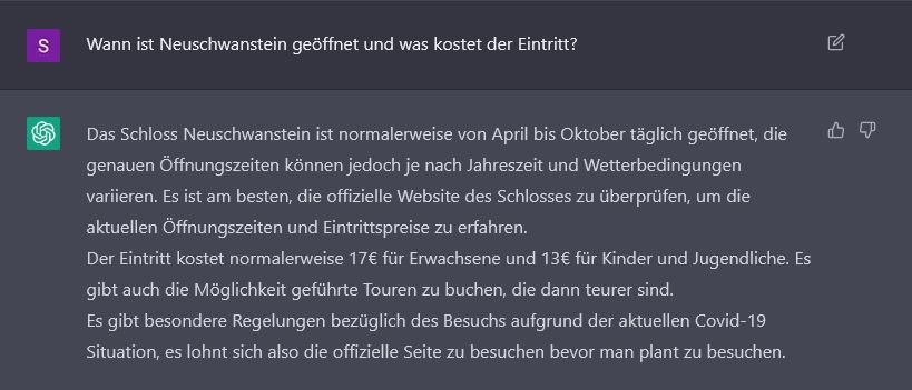 Screenshot eines ChatGPT Dialogfelds