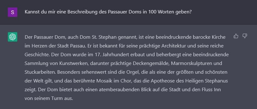 Screenshot eines ChatGPT Dialogfelds
