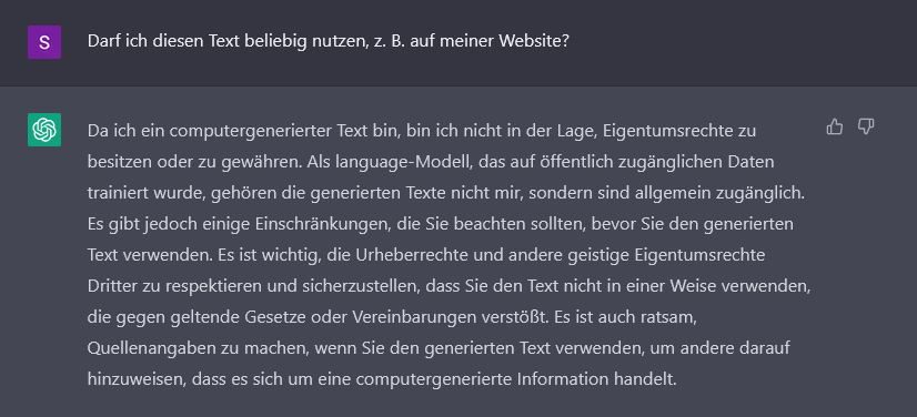 Screenshot eines ChatGPT Dialogfelds
